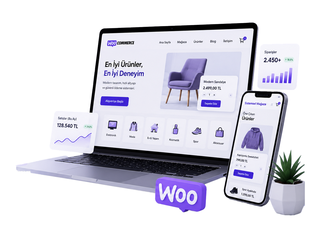 WooCommerce ile Satışlarınızı Büyütün. E-ticaret altyapısı, ödeme sistemleri, SEO ve reklam entegrasyonlarıyla satışa hazır mağazalar oluşturuyoruz.