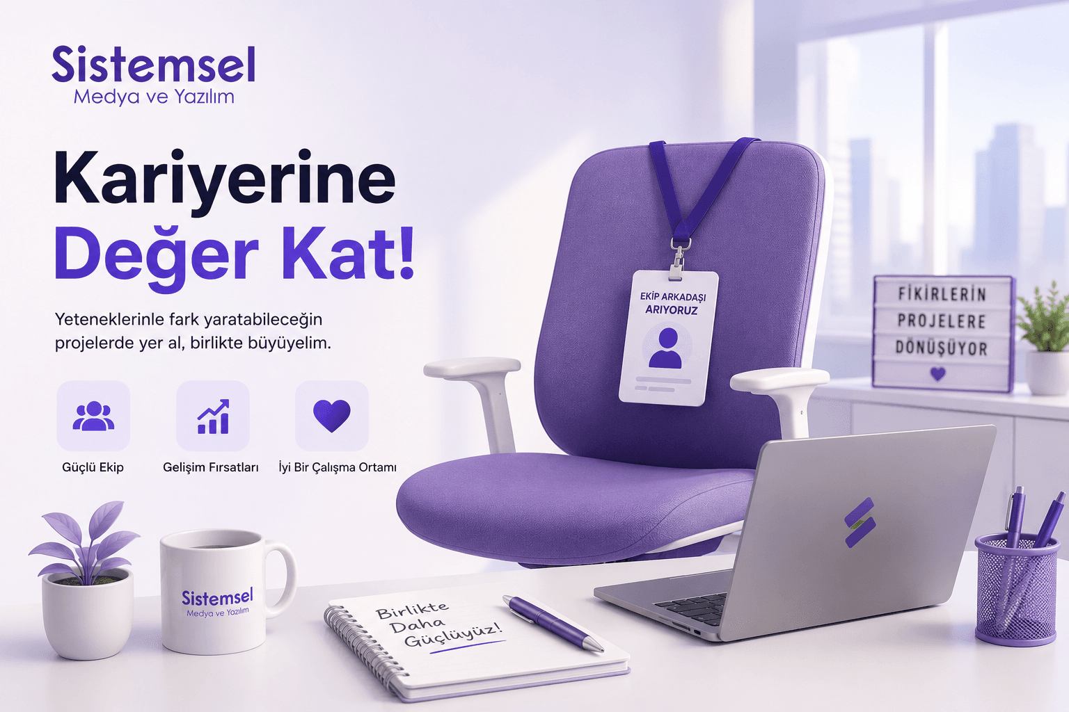 Web tasarım, yazılım, SEO, reklam yönetimi ve dijital pazarlama alanlarında yetenekli, yenilikçi ve çözüm odaklı ekip arkadaşlarıyla büyümeyi hedefliyoruz.