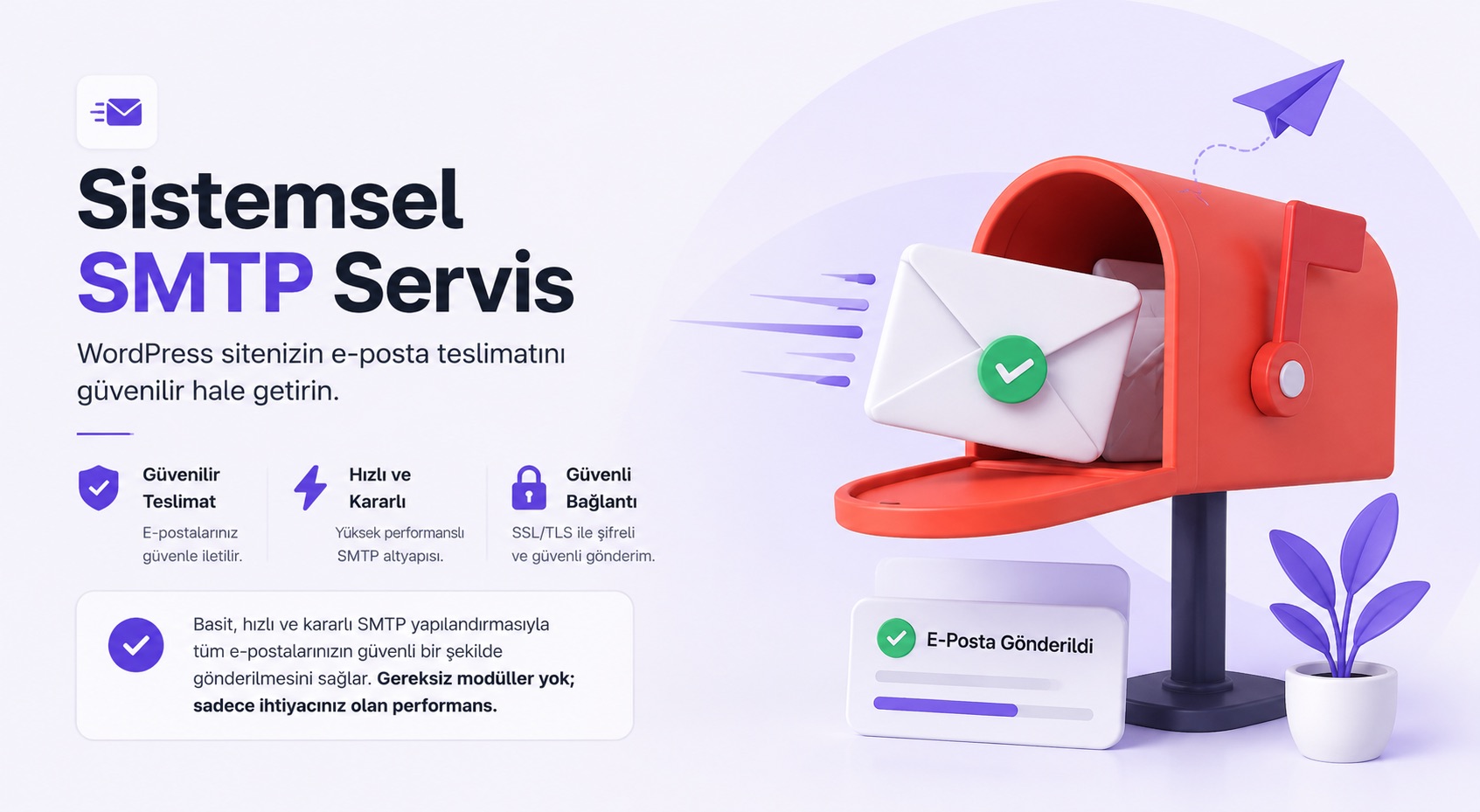 Sistemsel SMTP Servis ile WordPress sitenizin e-posta gönderimlerini güvenilir hale getirin. Basit, hızlı ve kararlı SMTP yapılandırma çözümü.