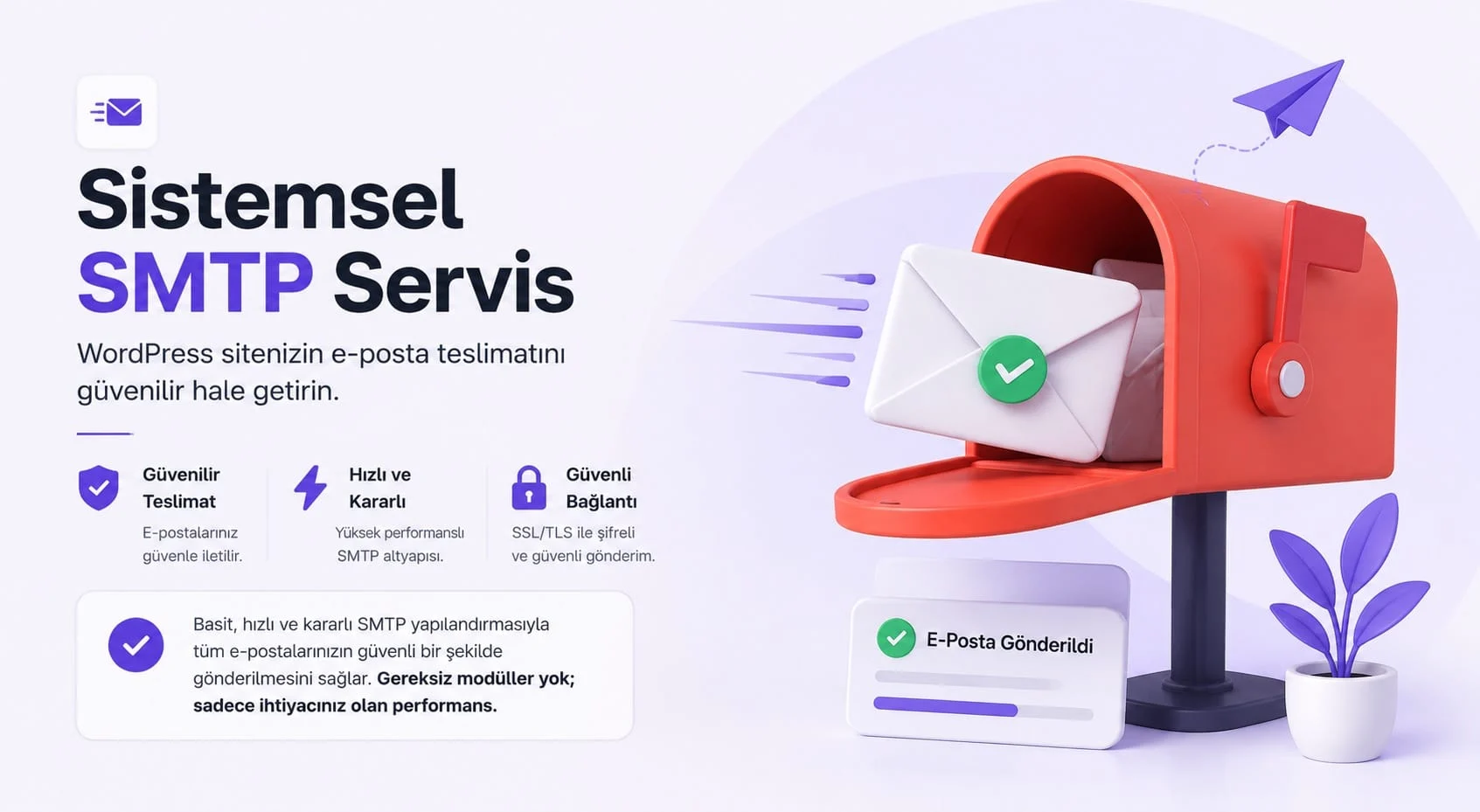 Sistemsel SMTP Servis ile WordPress sitenizin e-posta gönderimlerini güvenilir hale getirin. Basit, hızlı ve kararlı SMTP yapılandırma çözümü.
