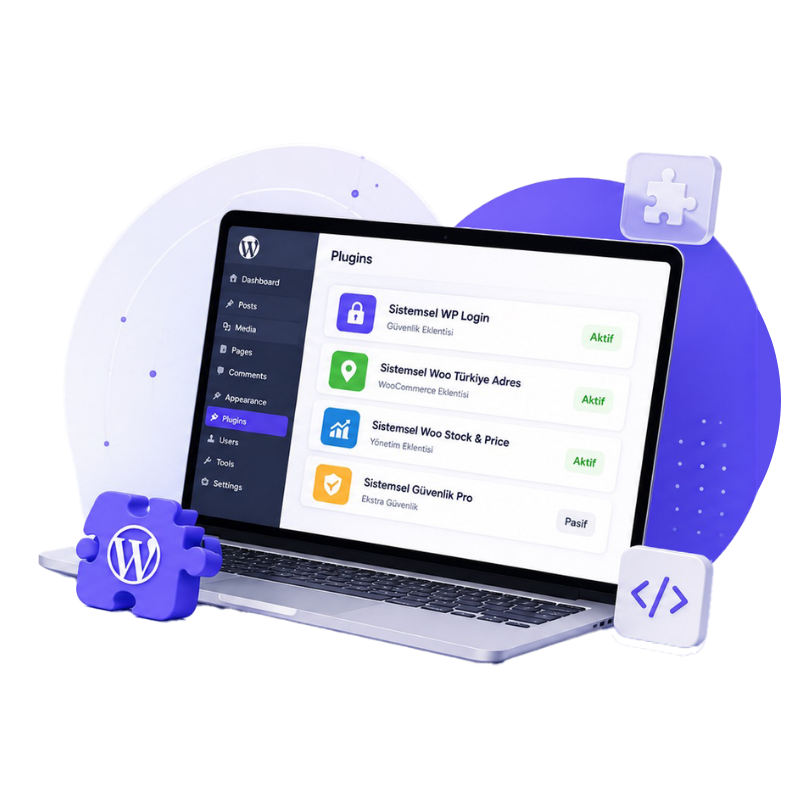 WordPress ve WooCommerce altyapıları için geliştirdiğimiz profesyonel eklentilerle sitenizi daha güvenli, hızlı ve verimli hale getirin.