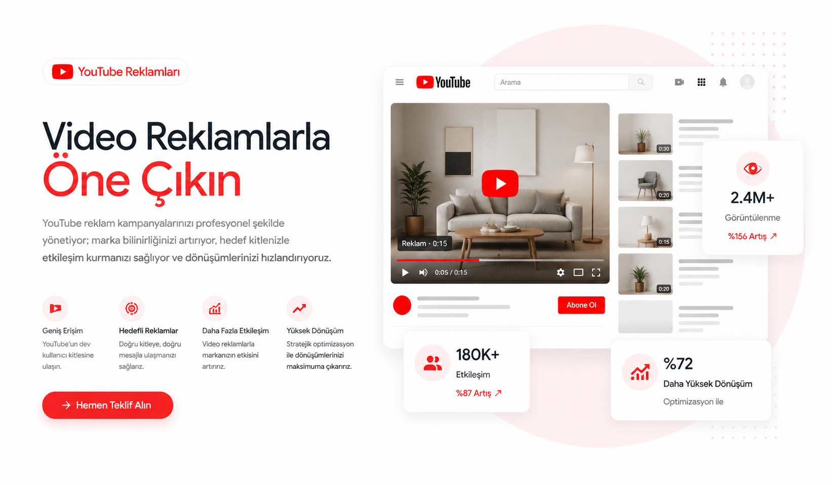 Sizin için YouTube kampanyaları oluşturarak hedef kitlenizle anlamlı etkileşimler kuruyor ve bu etkileşimleri markanız adına ölçülebilir, anlamlı sonuçlara dönüştürüyoruz.