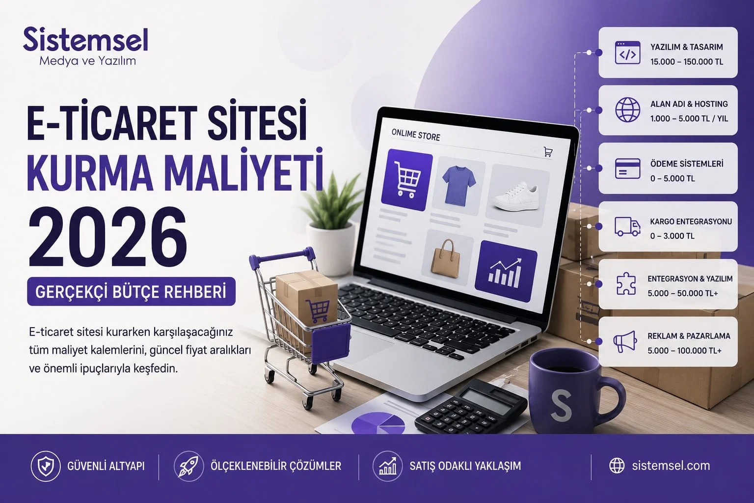 E-ticaret sitesi kurmak isteyen işletmeler için 2026 yılında maliyetler yalnızca web sitesi tasarımından ibaret değildir.