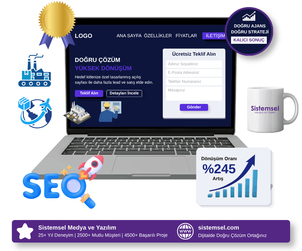 Üretim gücünüzü dijital dünyaya taşıyan, güven veren, SEO uyumlu ve yeni müşteriler kazandıran kurumsal web sitesi çözümlerini keşfedin.